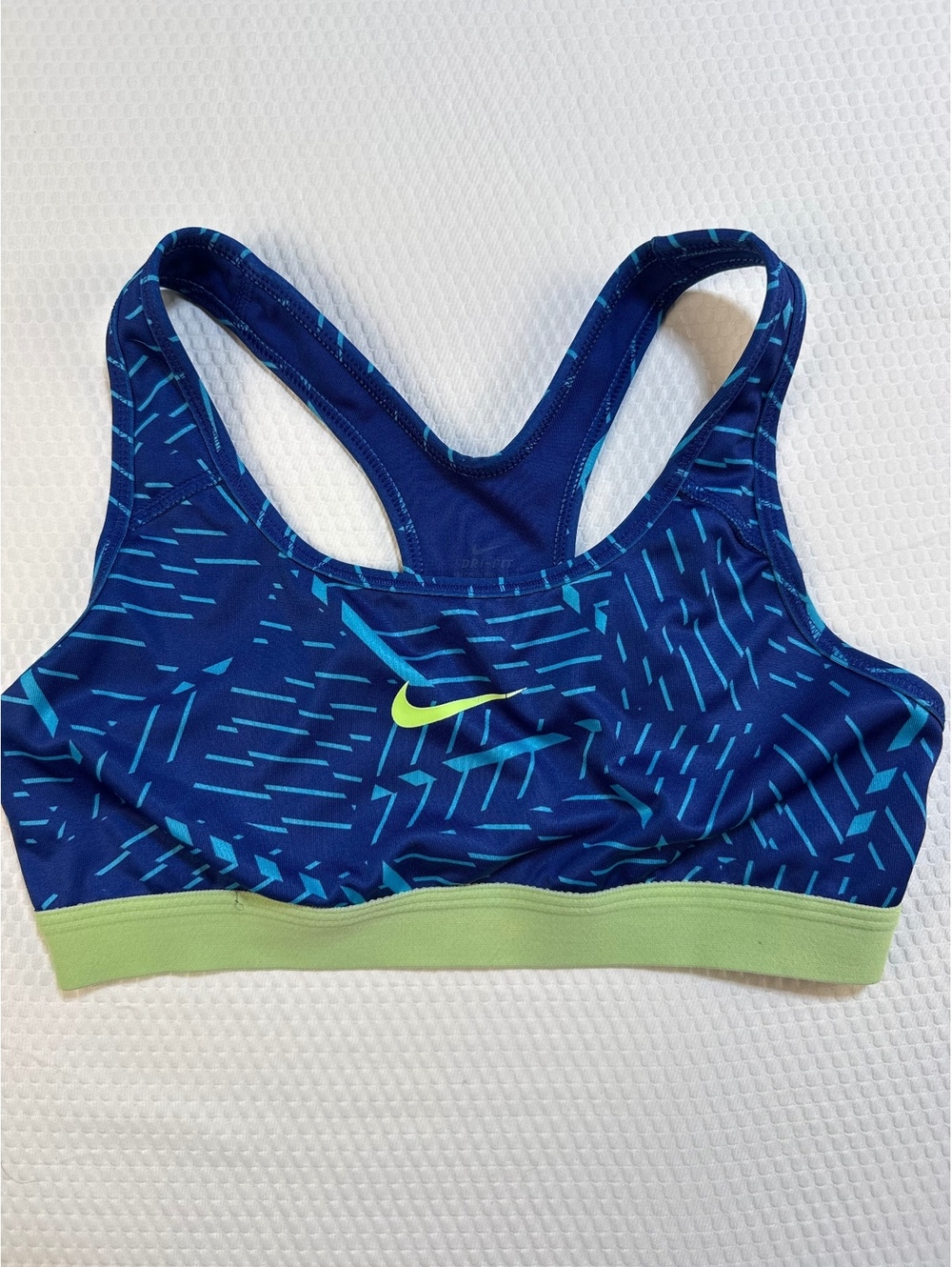 Nike Dri-FIT Sports Bra Womens Small Blue Volt Geometric Racerback Athleisure